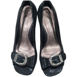 Incontri Italian Made Black Peep-Toe Pumps Sz 5 – Elegant Leather Heels